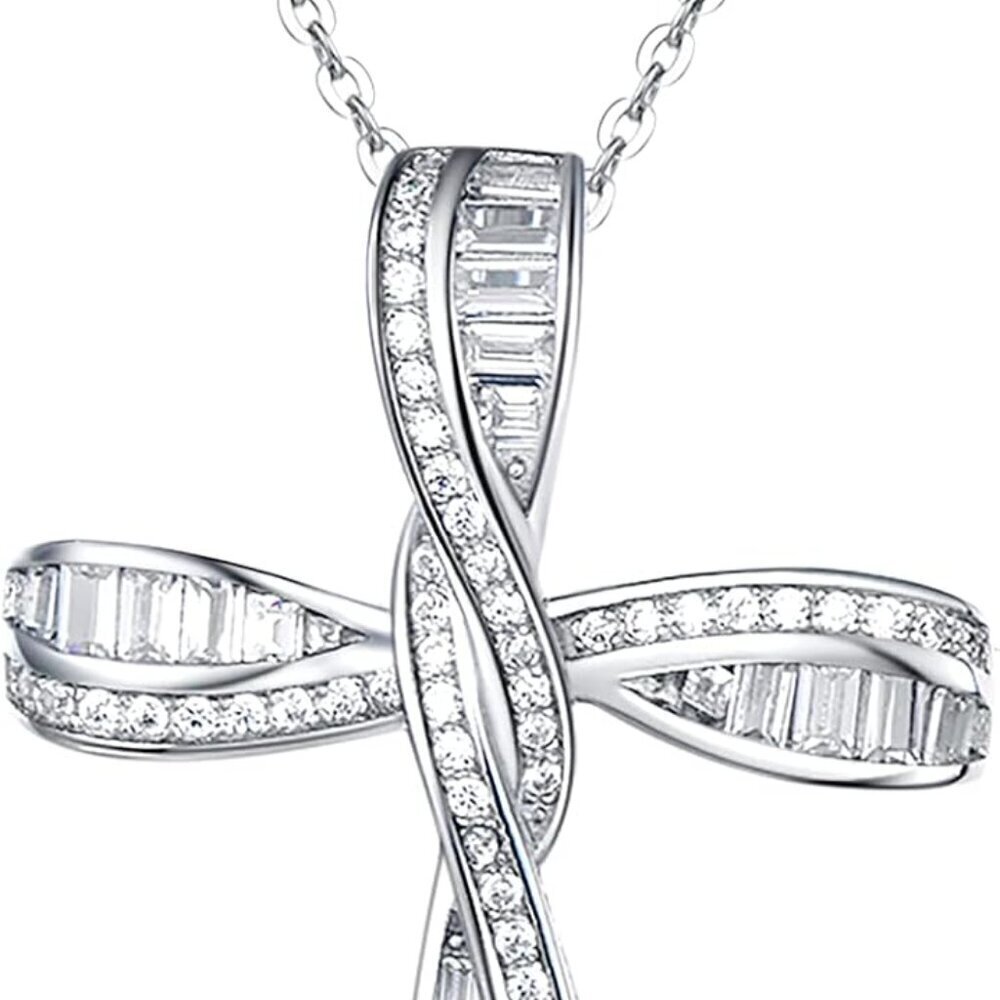 Sterling Silver Cross Necklace for Women Infinity Open Loop 18" Extender